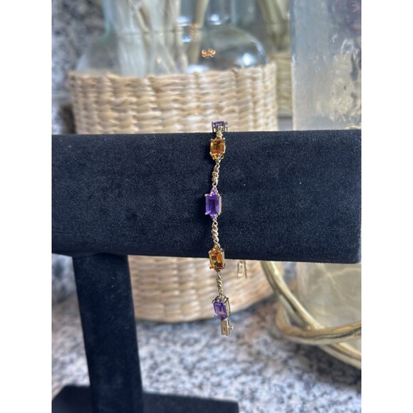 Vintage 10K Yellow Gold Amethyst & Citrine Tennis Bracelet 7" 5.84g - Picture 1 of 6